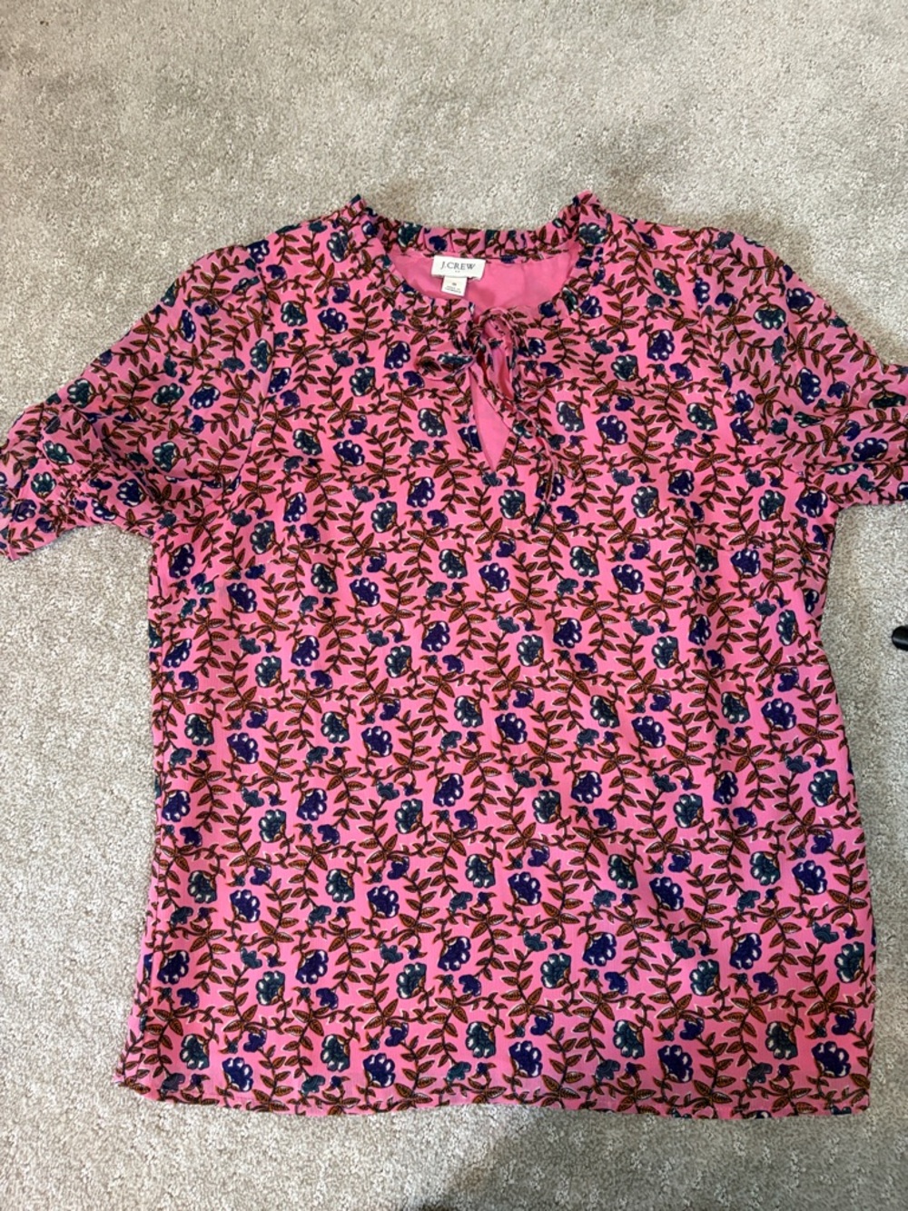 J. Crew Pink Floral Keyhole Blouse